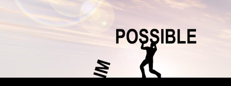 Concept conceptual 3D human man or businessman, black silhouette lifting an impossible or possible...