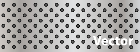 Vector concept conceptual gray metal stainless steel aluminum perforated pattern texture mesh background bannerのイラスト素材
