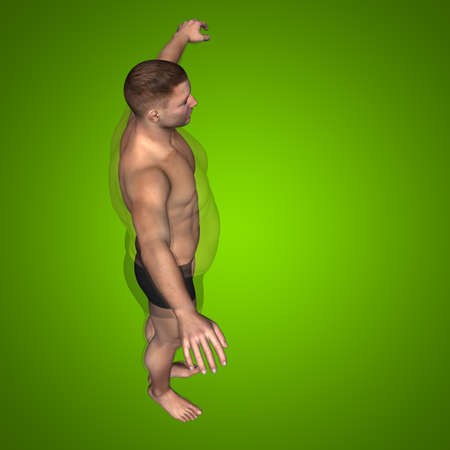 Human man fat and slim concept on green backgroundの写真素材