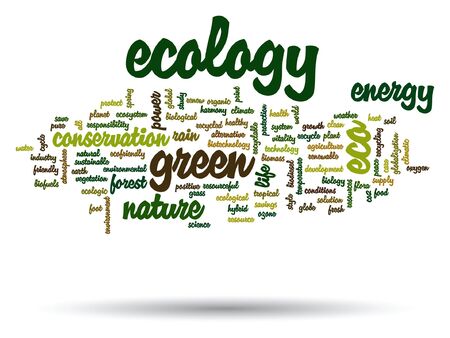 Vector concept or conceptual abstract green ecology or energy and conservation word cloud text isolated on white backgroundのイラスト素材