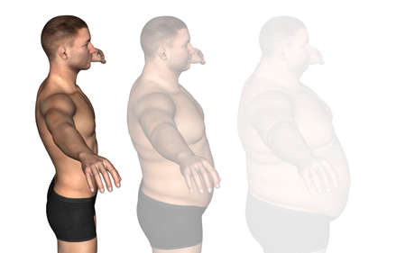 Human man fat and slim concept isolated on white backgroundの写真素材