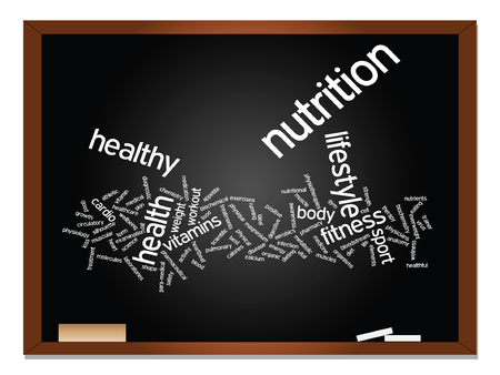 Vector concept or conceptual abstract word cloud on blackboard and chalk backgroundのイラスト素材