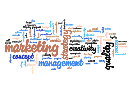 Conceptual business marketing word cloud concept isolated on backgroundの写真素材