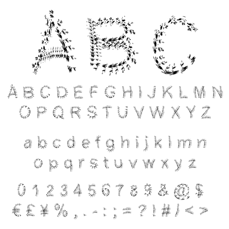 Vector concept or conceptual set or collection of black handwritten, sketch or scribble paint fonts isolated on white backgroundのイラスト素材