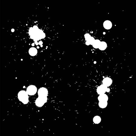 Vector collection or set of 4 artistic white paint hand made creative wet dirty ink drop spots silhouette isolated on backgroundのイラスト素材