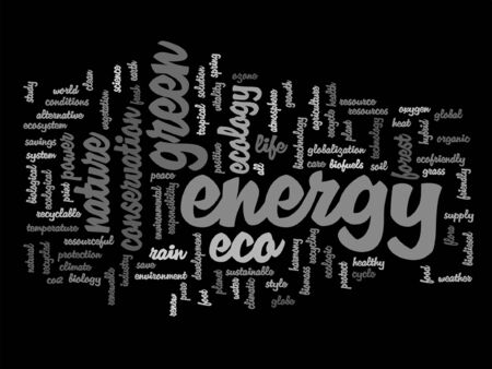Vector concept or conceptual abstract green ecology or energy and conservation word cloud text isolated on white backgroundのイラスト素材
