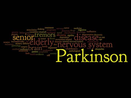 Conceptual Parkinson`s disease healthcare or nervous system disorder word cloud isolatedの写真素材