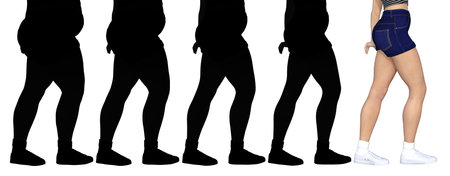 Conceptual fat overweight obese female vs slim fit healthy diet with muscles thin young woman...