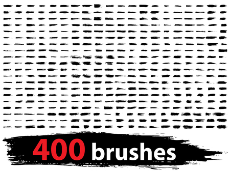 Vector very large collection or set of 400 artistic black paint or ink hand made creative brush stroke backgrounds isolated on white as grunge or grungy art, education abstract elements frame designのイラスト素材