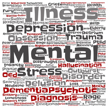 Vector conceptual mental illness disorder management or therapy abstract word cloud isolatedのイラスト素材