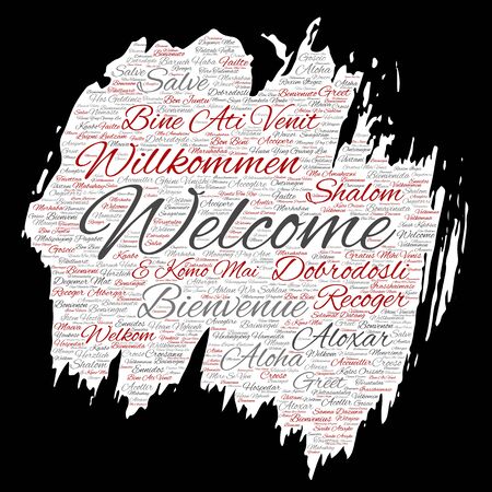 Vector conceptual abstract welcome or greeting international brush or paper word cloud in different languages or multilingual. Collage of world, foreign, worldwide travel, translate, vacation tourismのイラスト素材
