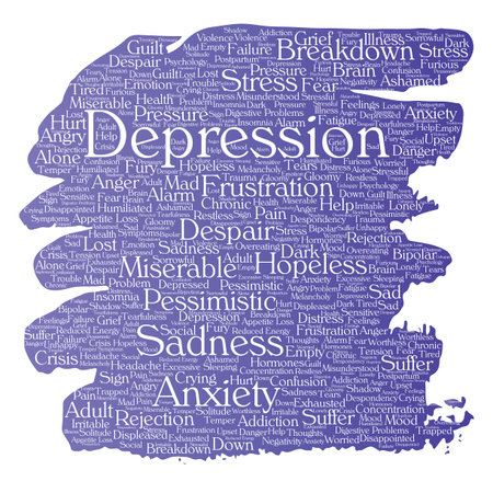 Conceptual depression or mental emotional disorder problem paint brush word cloud.のイラスト素材