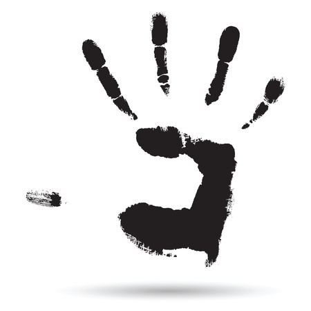 Concept or conceptual cute black paint human hand or handprint of child.のイラスト素材