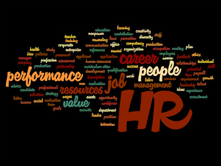 Vector concept conceptual hr or human resources word cloud isolated on backgroundのイラスト素材