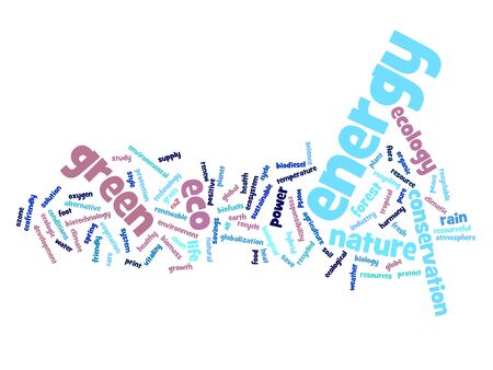 Conceptual green ecology or energy word cloud concept isolated on backgroundの写真素材