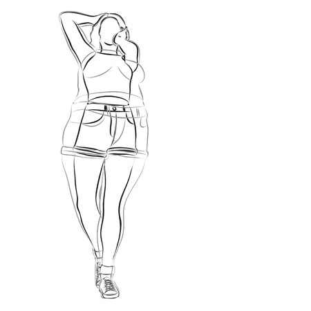 Conceptual fat overweight obese female vs slim fit healthy body after weight loss or diet with muscles thin young woman isolated. Fitness, nutrition or fatness obesity, health black brush shapeの写真素材