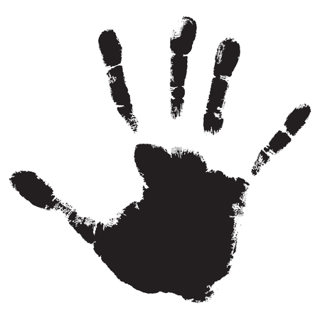 Vector concept or conceptual cute black paint human hand or handprint of child isolated on white backgroundのイラスト素材