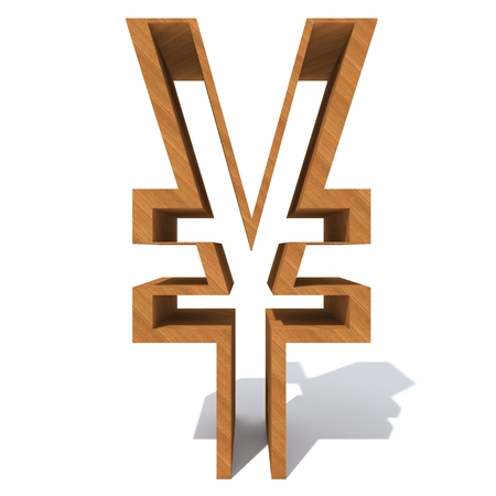 Conceptual wood or wooden brown font or type, timber or lumber industry piece isolated on white background. Educative hadwood material, smooth surface pine handmade sculpted object as 3D illustrationの写真素材