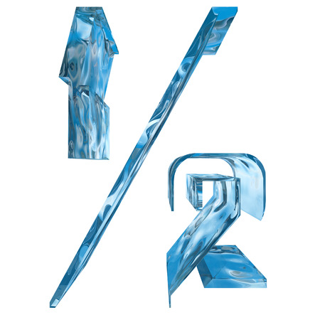 Conceptual blue light cold frosted water or ice winter season font isolated on white snow background. Cool crystal decorative character cut of frozen liquid, transpaernt 3D illustration conceptの写真素材