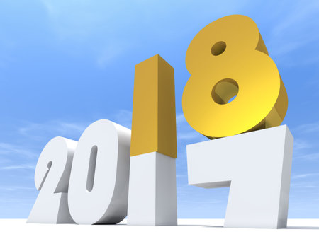 2018 white and yellow gold abstract happy new year eve, holiday symbol or number on 2017 text, white...