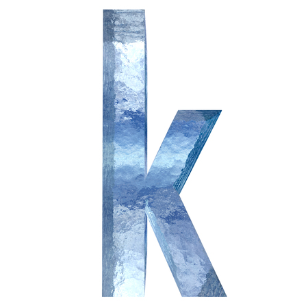 Conceptual blue light cold frosted water or ice winter season font isolated on white snow background. Cool crystal decorative character cut of frozen liquid, transpaernt 3D illustration conceptの写真素材
