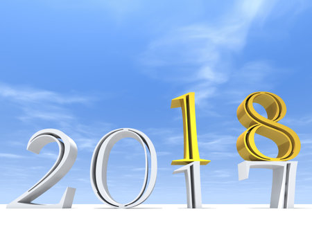 2018 white and yellow gold abstract happy new year eve, holiday symbol or number on 2017 text, white...