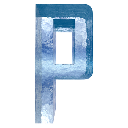 Conceptual blue light cold frosted water or ice winter season font isolated on white snow background. Cool crystal decorative character cut of frozen liquid, transpaernt 3D illustration conceptの写真素材