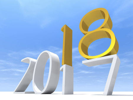 2018 white and yellow gold abstract happy new year eve, holiday symbol or number on 2017 text, white...