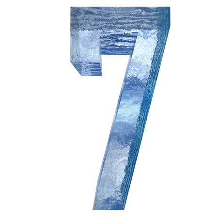 Conceptual blue light cold frosted water or ice winter season font isolated on white snow background. Cool crystal decorative character cut of frozen liquid, transpaernt 3D illustration conceptの写真素材