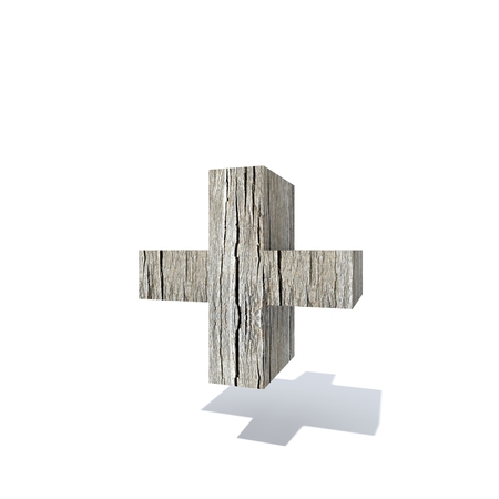 Conceptual wood or wooden brown font or type, timber or lumber industry piece isolated on white background. Educative hadwood material, surface vintage old handmade sculpted object as 3D illustrationの写真素材