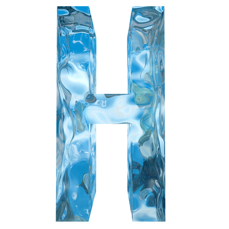 Conceptual blue light cold frosted water or ice winter season font isolated on white snow background. Cool crystal decorative character cut of frozen liquid, transpaernt 3D illustration conceptの写真素材