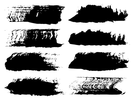 Collection of artistic grungy black paint hand made creative brush stroke set isolated on white background. A group of abstract grunge sketches for design education or graphic art decoration.のイラスト素材