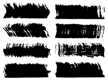 Vector collection of artistic grungy black paint hand made creative brush stroke set isolated on white background. A group of abstract grunge sketches for design education or graphic art decorationのイラスト素材