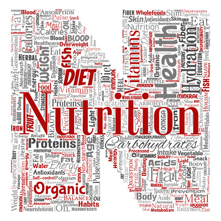 Vector conceptual nutrition health diet letter font N word cloud isolated background. Collage of carbohydrates, vitamins, fat, weight, energy, antioxidants beauty mineral, protein medicine conceptのイラスト素材