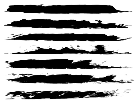 Vector collection of artistic grungy black paint hand made creative brush stroke set isolated on white background. A group of abstract grunge sketches for design education or graphic art decorationのイラスト素材
