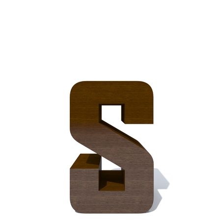 Conceptual wood or wooden brown font or type, timber or lumber industry piece isolated on white background. Educative hadwood material, smooth surface mahogany handmade sculpted 3D illustration objectの写真素材