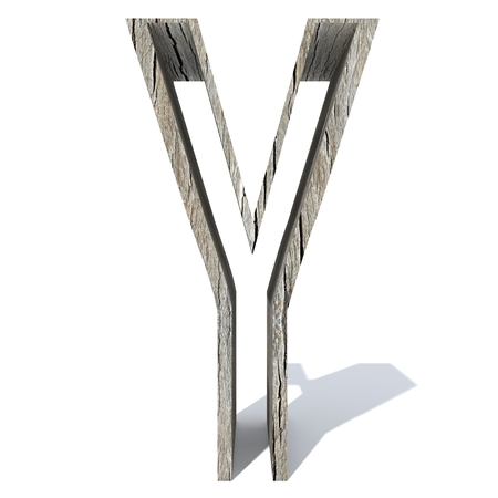 Conceptual wood or wooden brown font or type, timber or lumber industry piece isolated on white background. Educative hadwood material, surface vintage old handmade sculpted object as 3D illustrationの写真素材