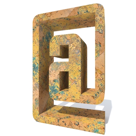 Conceptual old rusted metal font or type, iron or steel industry piece isolated white background. Educative rusty material, aged vintage surface, worn damaged paint as 3D illustration rough surfaceの写真素材