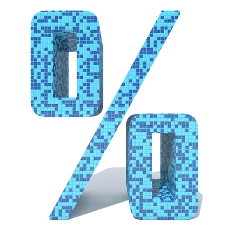 Conceptual blue light and dark square mosaic ceramic or glass tiles font isolated on white background. 3D illustration of bathroom or pool abstract texture pattern for education or spa concept designの写真素材