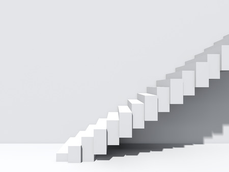 Conceptual stair on wall background building or architecture as metaphor to business success, growth, progress or achievement. 3D illustration of creative steps riseing up to the top as vision designの写真素材