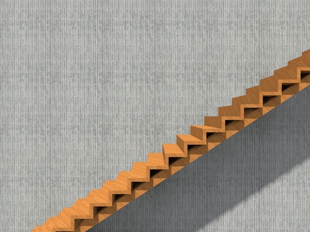 Conceptual stair on wall background building or architecture as metaphor to business success, growth, progress or achievement. 3D illustration of creative steps riseing up to the top as vision designの写真素材