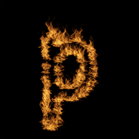 Conceptual hot fiery burning flame font made of blazing or raging orange yellow fire isolated on black background. 3D illustration of abstract grungy glowing hell or inferno danger concept energy designの写真素材