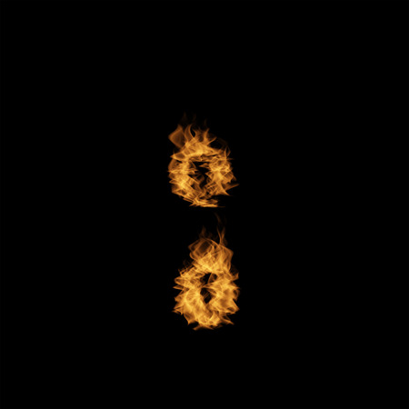 Conceptual hot fiery burning flame font made of blazing or raging orange yellow fire isolated on black background. 3D illustration of abstract grungy glowing hell or inferno danger concept energy designの写真素材