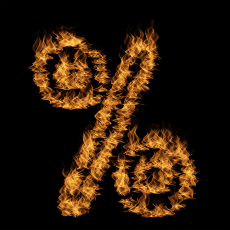 Conceptual hot fiery burning flame font made of blazing or raging orange yellow fire isolated on black background. 3D illustration of abstract grungy glowing hell or inferno danger concept energy designの写真素材