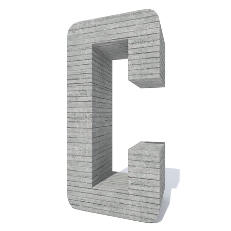Conceptual gray heavy rough concrete constructed font or type, construction industry piece isolated white background. Educative architecture material, aged texture surface as 3D illustration designの写真素材