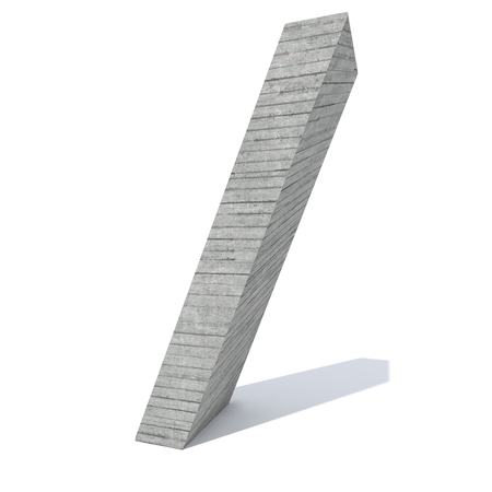 Conceptual gray heavy rough concrete constructed font or type, construction industry piece isolated white background. Educative architecture material, aged texture surface as 3D illustration designの写真素材