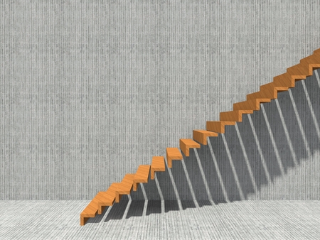 Conceptual stair on wall background building or architecture as metaphor to business success, growth, progress or achievement. 3D illustration of creative steps riseing up to the top as vision designの写真素材