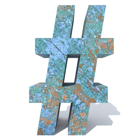 Conceptual old rusted metal font or type, iron or steel industry piece isolated white background. Educative rusty material, aged vintage surface, worn damaged paint as 3D illustration rough surfaceの写真素材