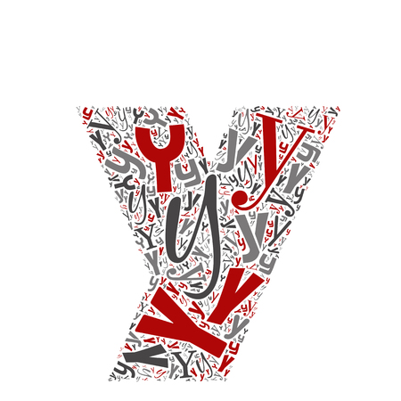 Vector conceptual red, gray and black playful funny education font made of letter collection or group on character shapes isolated on white background. A modern art alphabet learning element designのイラスト素材