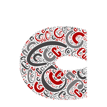 Vector conceptual red, gray and black playful funny education font made of letter collection or group on character shapes isolated on white background. A modern art alphabet learning element designのイラスト素材